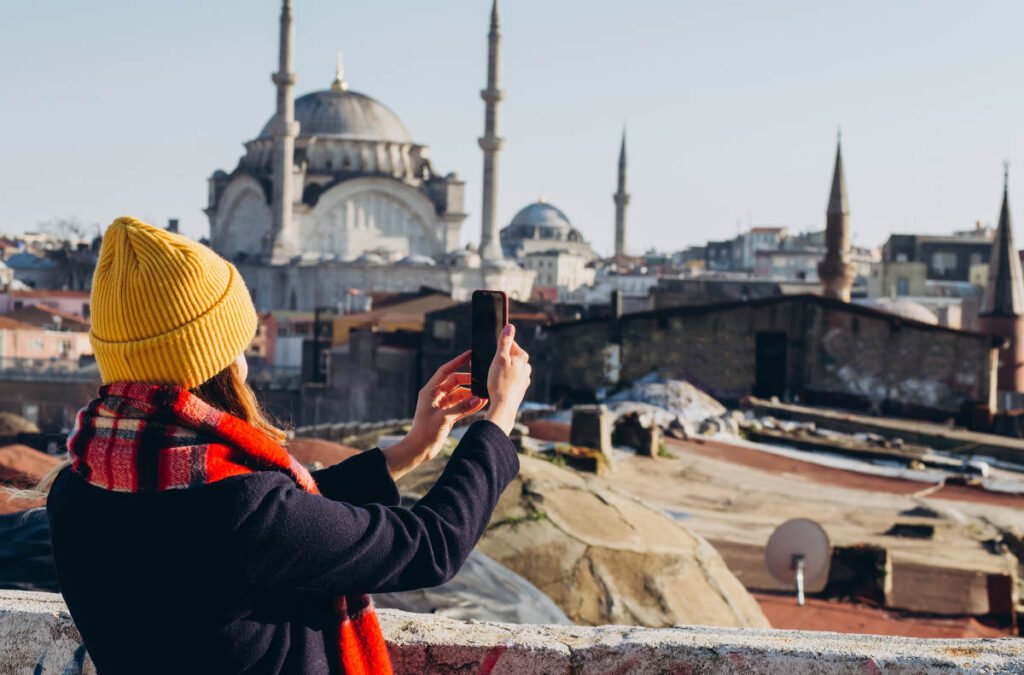 Woman taking a photo in Istanbul