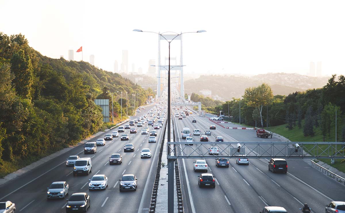 Traffic in Istanbul - driving across the bridge