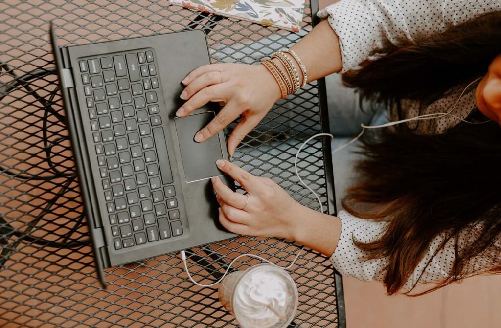 Working at a cafe table in Istanbul