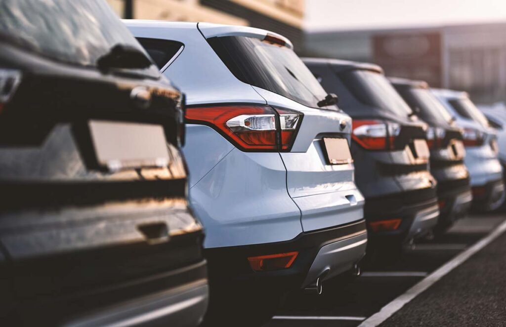 Rental cars in a parking lot