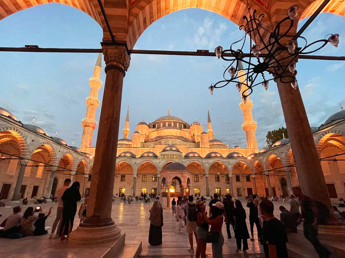 Blue Mosque at dawn lit up