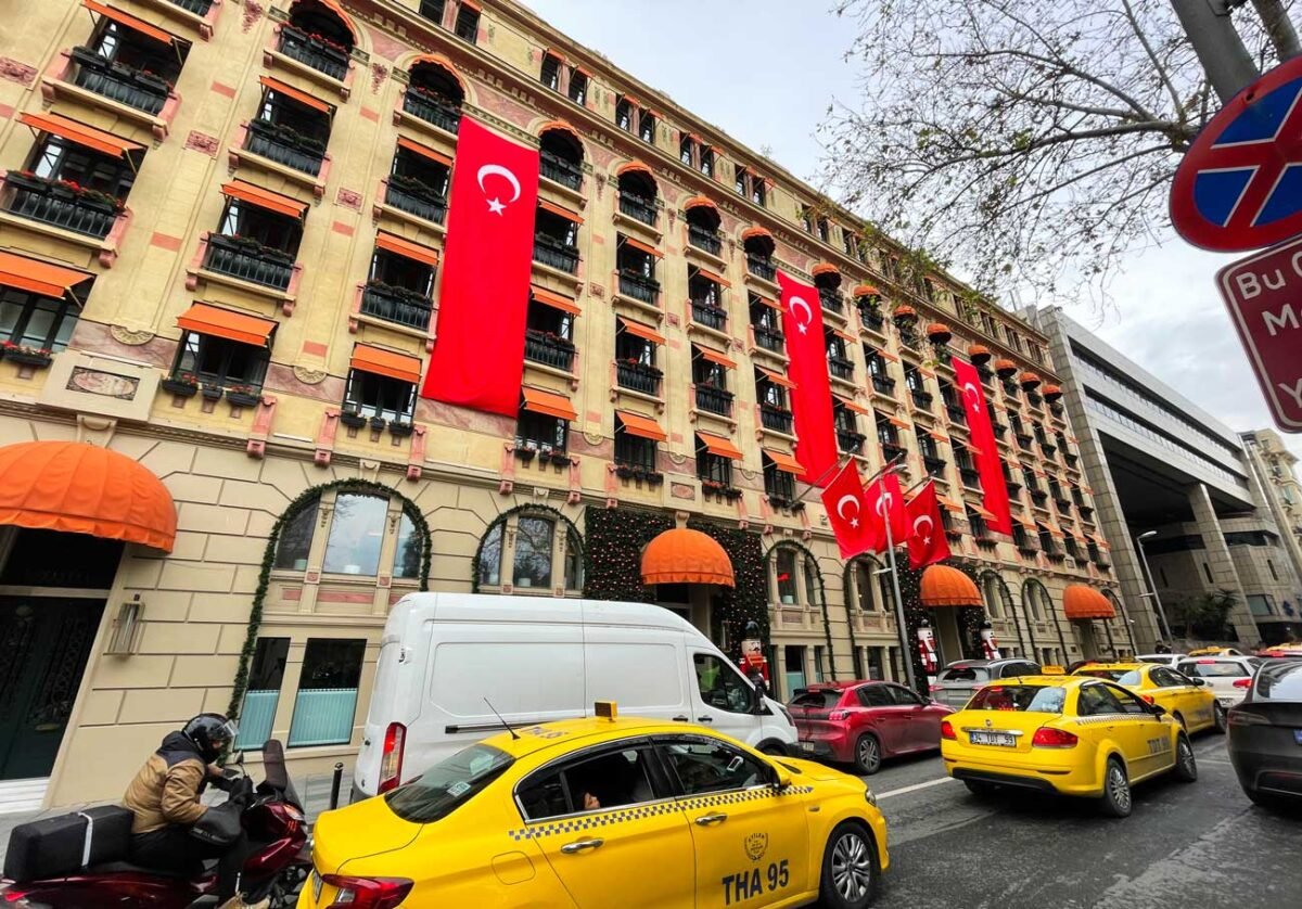 View of hotel from street in Istanbul near Taksim