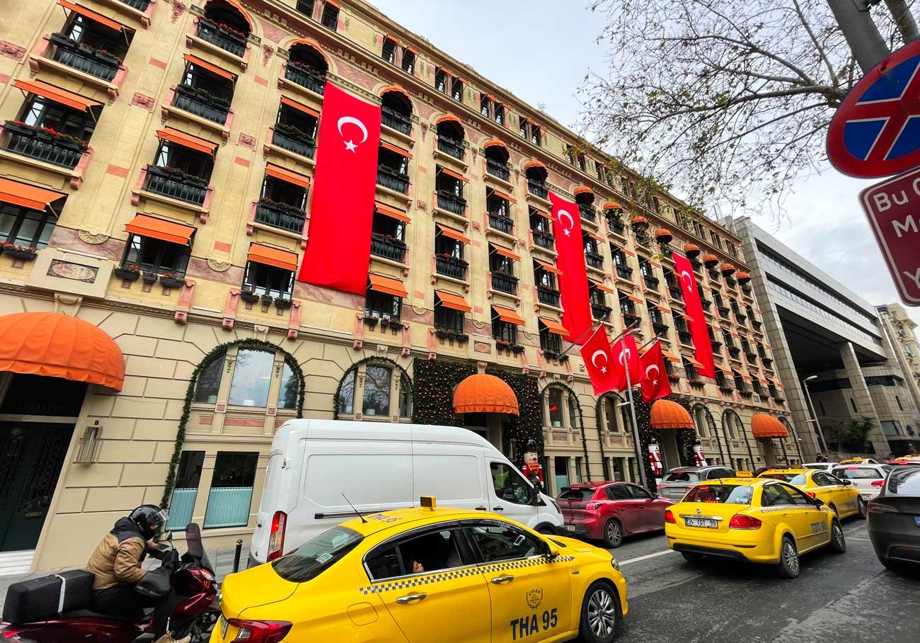 View of hotel from street in Istanbul near Taksim